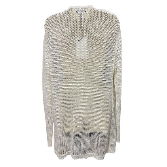 Lamberto Lasani Open Faced Open Weave Linen Long Cardigan in Ecru NWT Size 44/ U - Picture 2 of 6